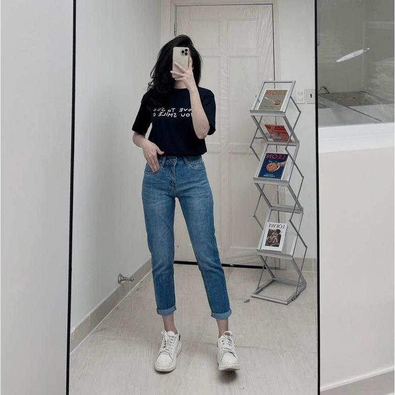 Quần Jean Nữ Baggy Trơn chất jean co giãn dày dặn phom quần chuẩn xịn phom 9 tấc