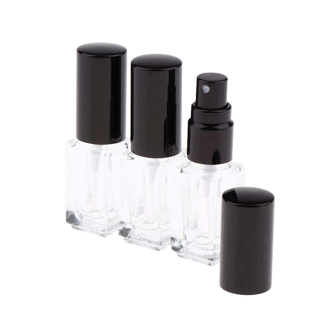 3x 3ml Empty Glass Spray Bottle Pump Fine Mist Perfume Atomiser Black Caps