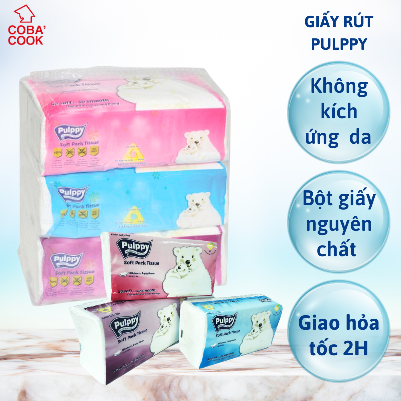 Khăn Giấy Rút Pulppy Polar Bear Bịch Khăn Giấy 180 Tờ 2 Lớp