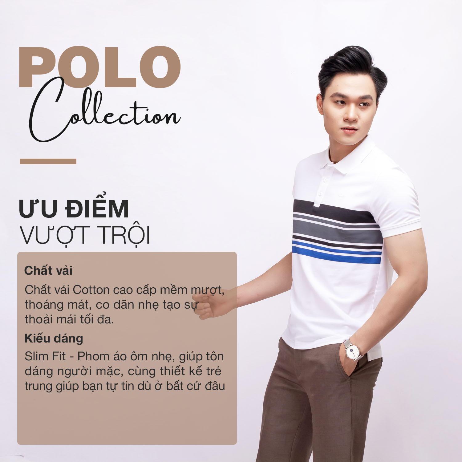 Áo Polo nam SANTINO, phối ngực lịch lãm, Cotton Cá Sấu, kháng khuẩn chống nhăn - E013