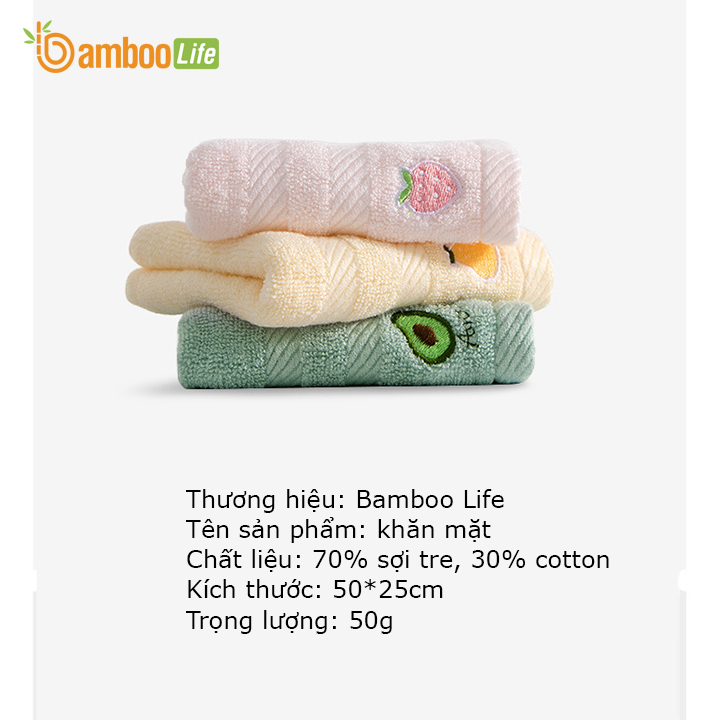 Khăn mặt sợi tre Bamboo Life Khăn lau mặt rửa mặt cao cấp kháng khuẩn siêu thấm hút hàng chính hãng BL041