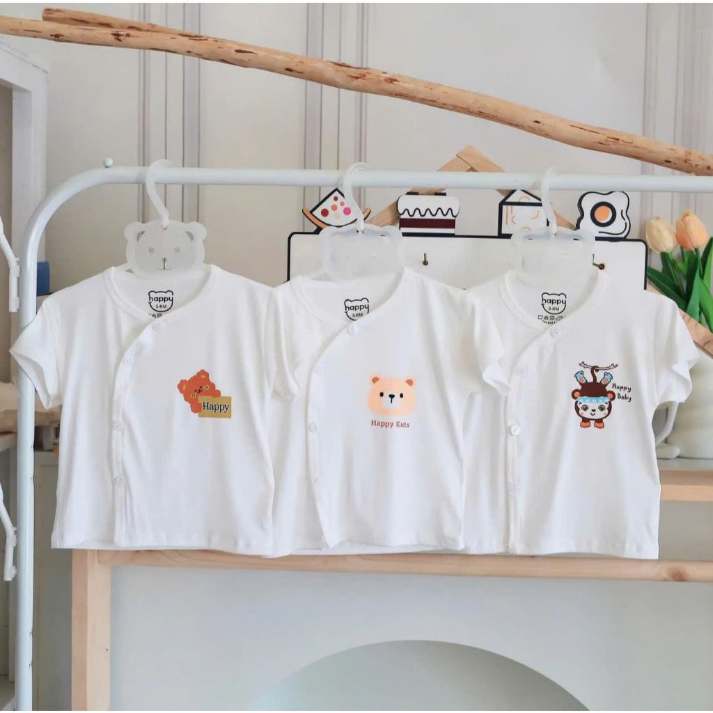 [3-8kg] Áo Sơ Sinh NGẮN TAY Trắng In Chất Thun Lạnh Mềm, Mỏng, Mát Cho Bé - HAPPY KIDS - 1 áo - B. Trai