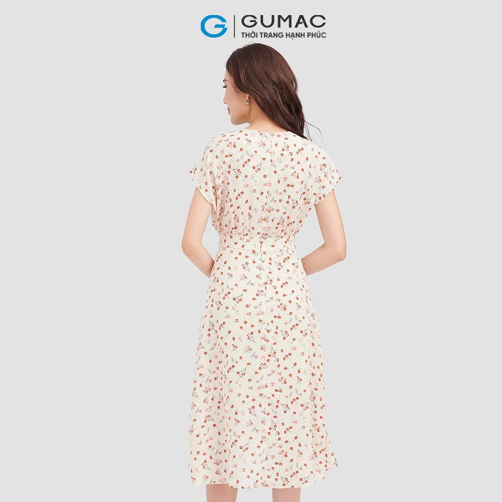 Đầm kiểu đắp chéo GUMAC DC09091 vải lụa họa tiết hoa nữ tính