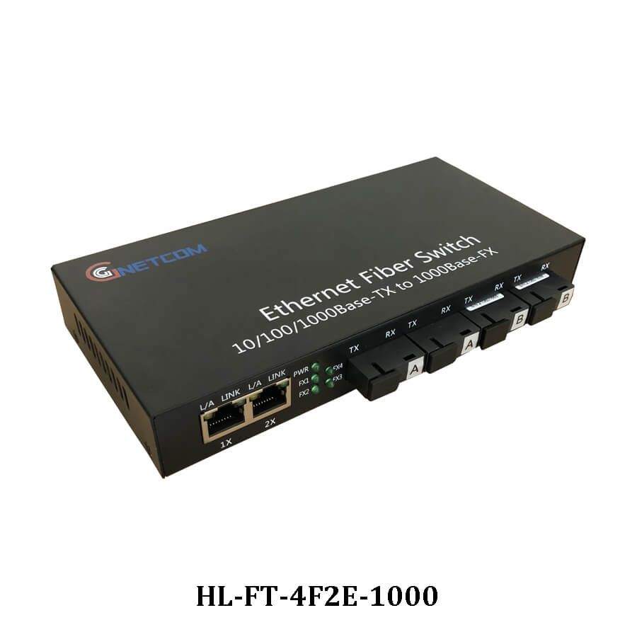 Switch quang Gnetcom HL-FT-4F2E-1000 | 4 cổng quang 2 cổng Lan 10/100/1000MB - Hàng chính hãng