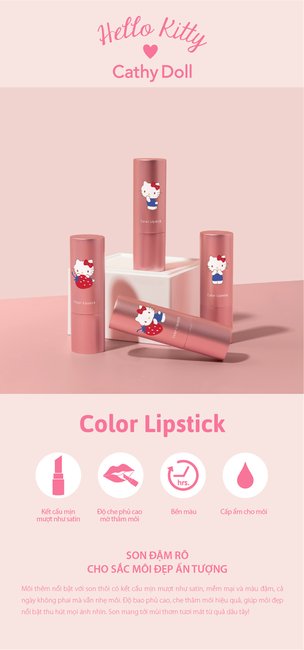 Son thỏi Hello Kitty Cathy Doll Color Lipstick 3.5g