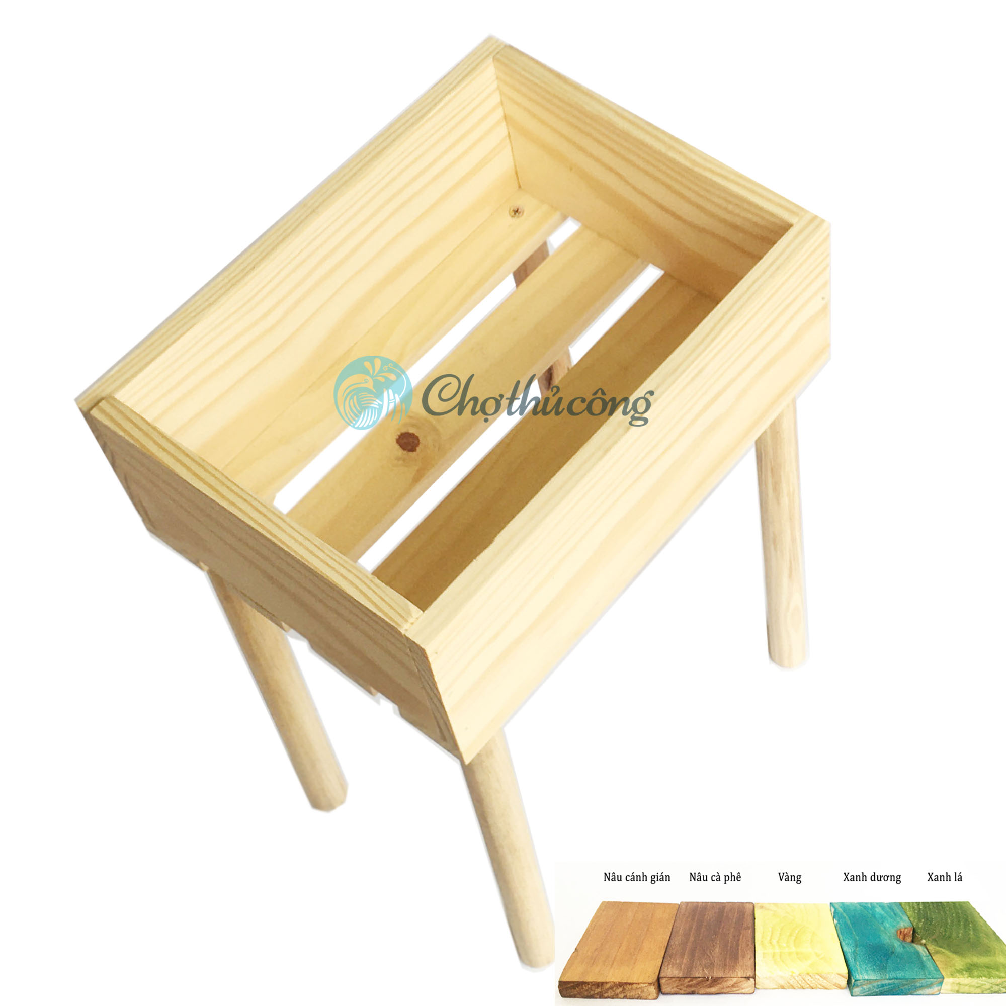 Chậu gỗ trồng cây trang trí từ gỗ thông tự nhiên, chậu trồng cây gỗ pallet - kệ gỗ khay gỗ decor có chân