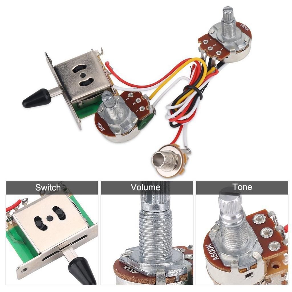 Guitar Pre-wired Harness 3 Way Toggle Switch 1V1T 500K for Electric Guitar