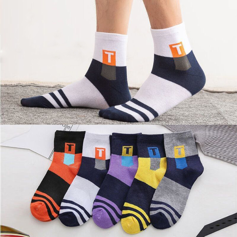 Combo 5 đôi tất nam cổ trung cotton dày dặn thấm hút tốt vớ nam thoáng khí khử khuẩn ChữT co dãn