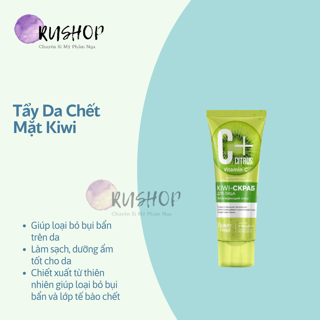 Tẩy da chết mặt Vitamin C Kiwi Beauty Visage làm sạch, sáng da - Face Scrub Kiwi làm sạch sáng mịn da