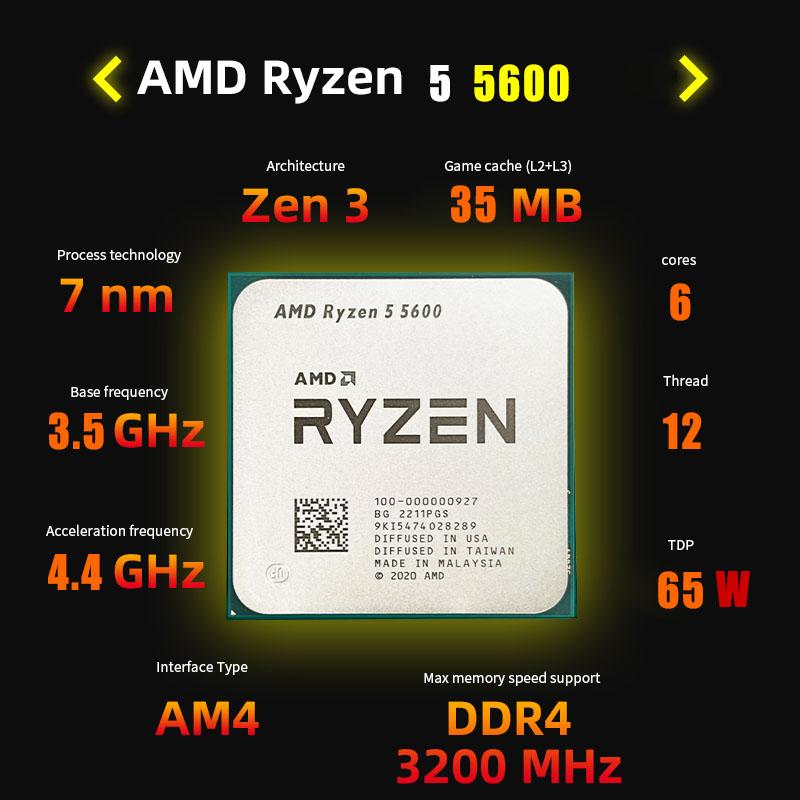 Mới AMD Ryzen 5 5600 R5 5600 CPU Bộ Xử Lý Game 3.5 GHz 6 Nhân 12 Chủ Đề 65W DDR4 Socket AM4 Bo Mạch Chủ Máy Tính Để Bàn CPU Processor