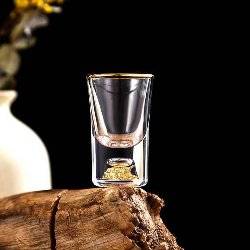 Bộ 6 ly rượu Shot thủy tinh viền mạ vàng chứa vàng tấm cao cấp _ 15ML