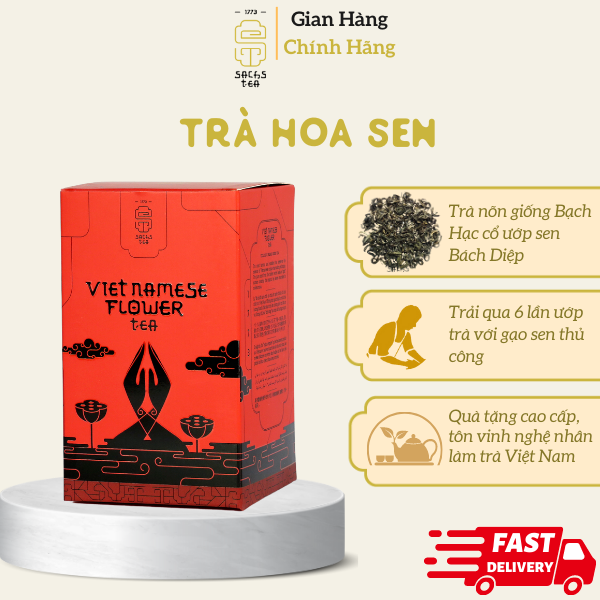 Trà sen Bách Diệp PVFT0075 SACHS TEA 1773 chè hữu cơ thái nguyên ướp hoa sen cao cấp 75g/hộp