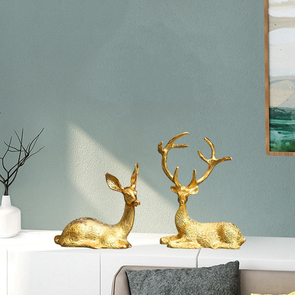 2x Deer Statue Shelf Sculpture Tabletop Bookcase Figurine Home Decor Crafts