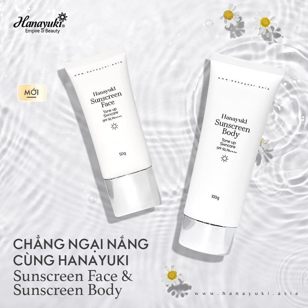 Kem Chống Nắng Hanayuki Sunscreen Face Nâng Tông Dưỡng Trắng SPF 50+/PA++++ ( Hanayuki Chính Hãng ) 50G