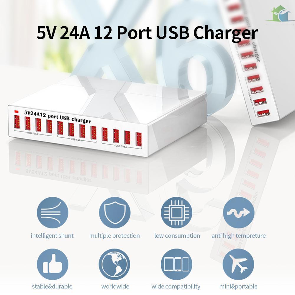 Bộ sạc nhanh thông minh X6 12 cổng USB 5V24A công suất cao cho điện thoại/máy tính bảng