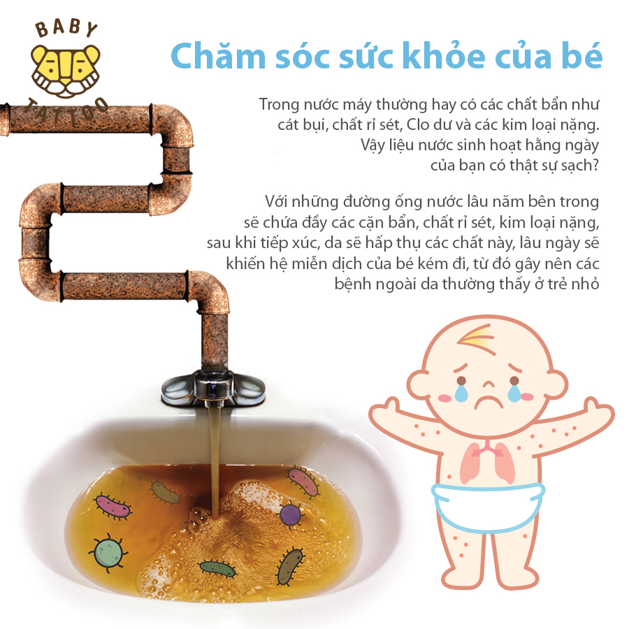 Bộ Vòi Sen Tắm Lọc Nước, Tăng Áp BABY TATTOO