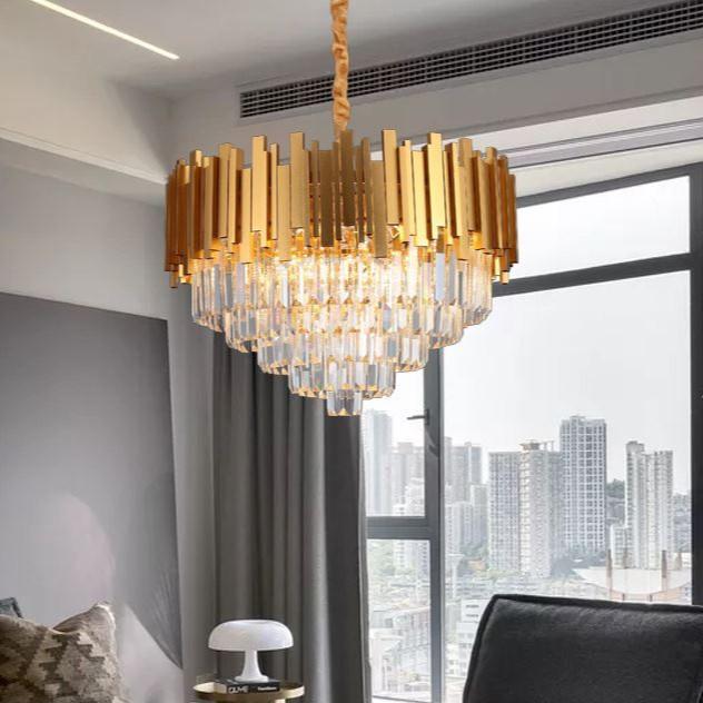 Đèn thả mâm pha lê loại tròn phong cách hiện đại trang trí nội thất sang trọng