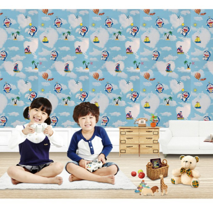 Cuộn 5m Decal Giấy Dán Tường DOREMON BẦU TRỜI XANH