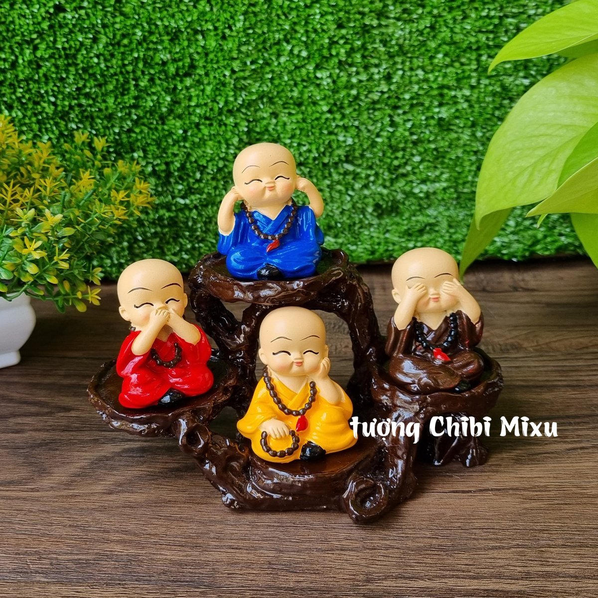 Bộ tượng Tứ Không mẫu đeo chuỗi kèm chân đế 4 ô