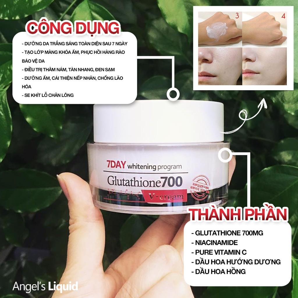 Kem Dưỡng Trắng, Dưỡng Ẩm, Mờ Thâm Da Angel Liquid 7 Day Whitening Program Glutathione 700 V-Cream 50ml