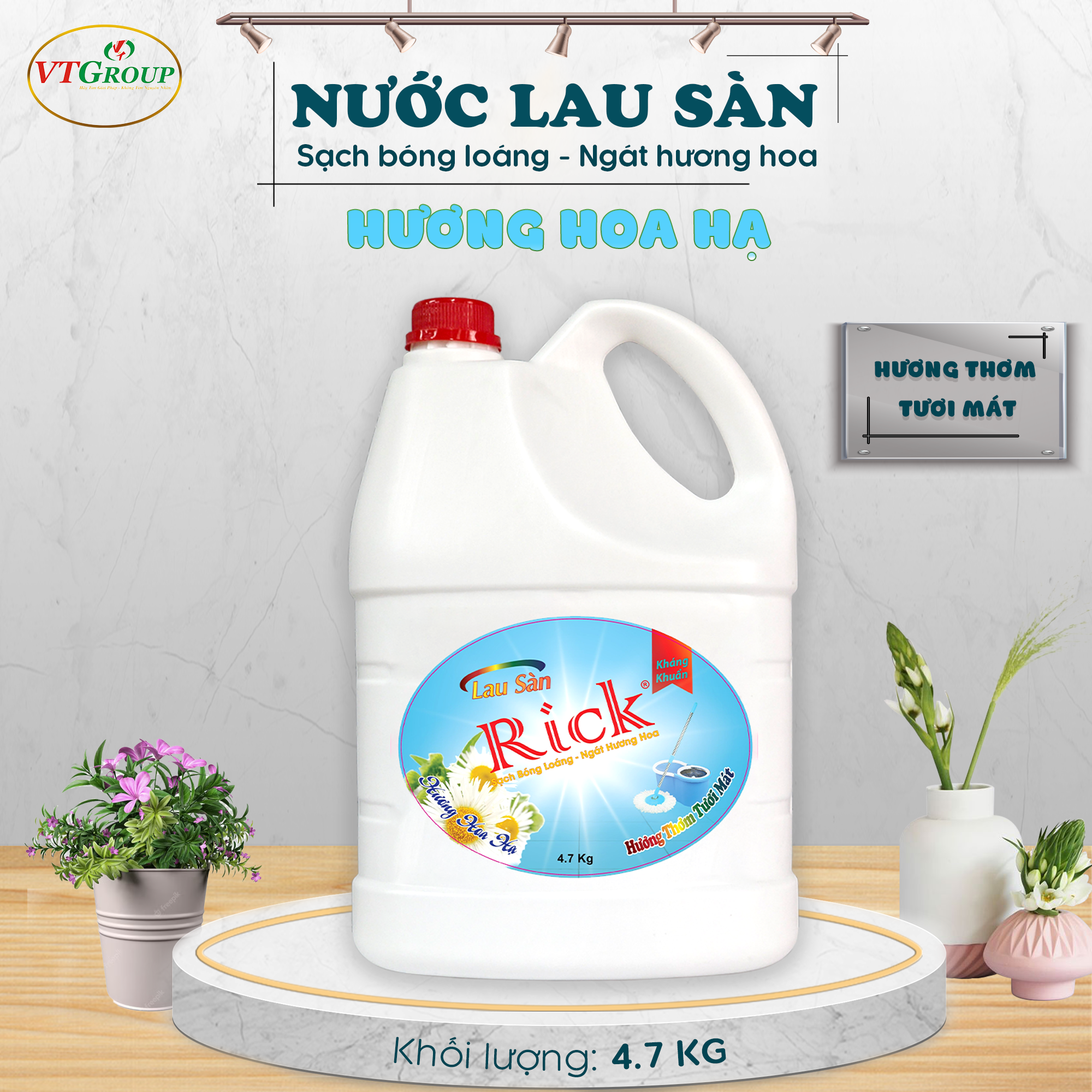 Nước lau sàn Rick 4.7kg (3 chai/ thùng) - Tặng NRC 4.7KG