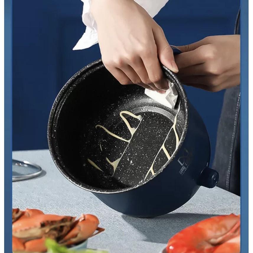 Nồi Lẩu Điện Mini xanh Núm Xoay 2 NẤC NHIỆT Kèm Giá Hấp