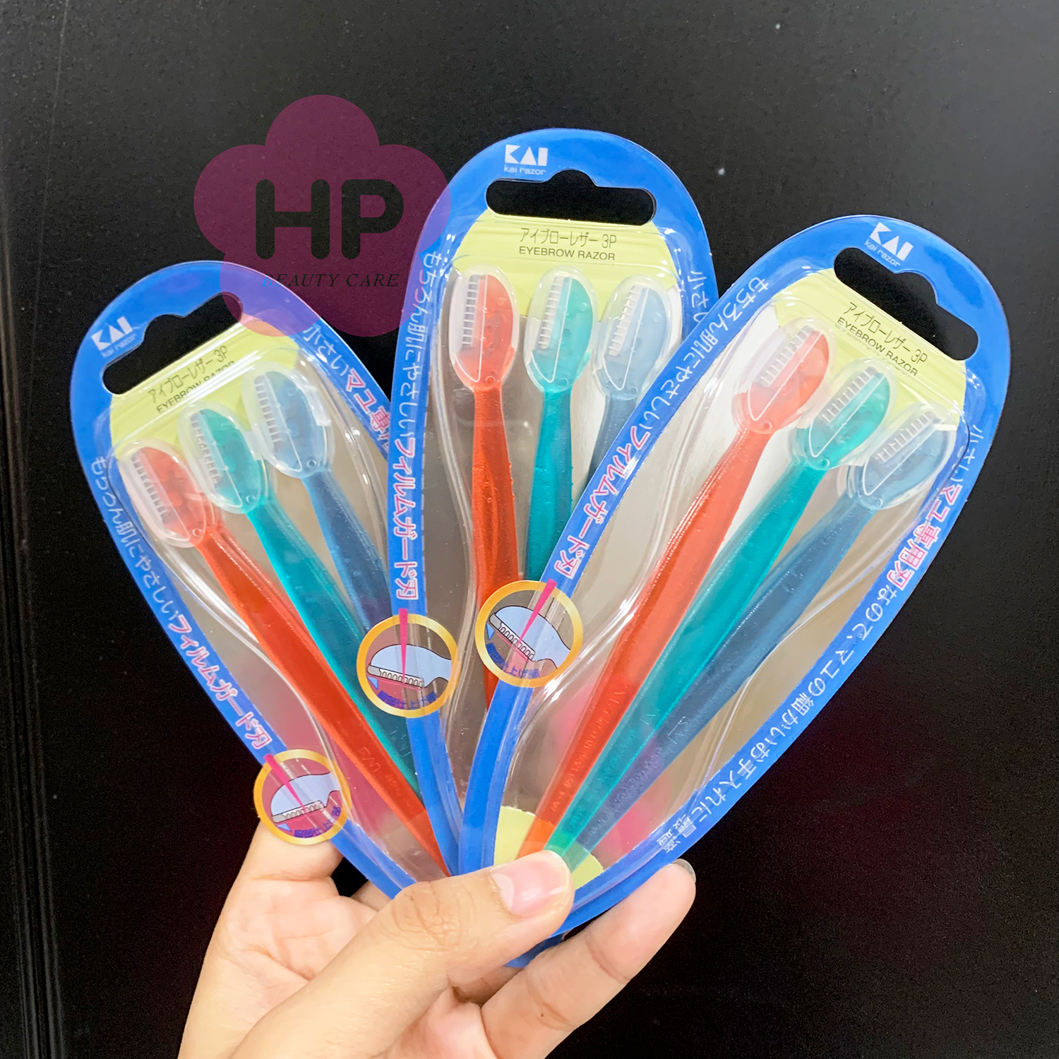 Dao Cạo Lông Mày Cán Dài Dành Cho Nữ Kai Eyebrow Razor EBR-3P (Set 3 Cây) - 08757