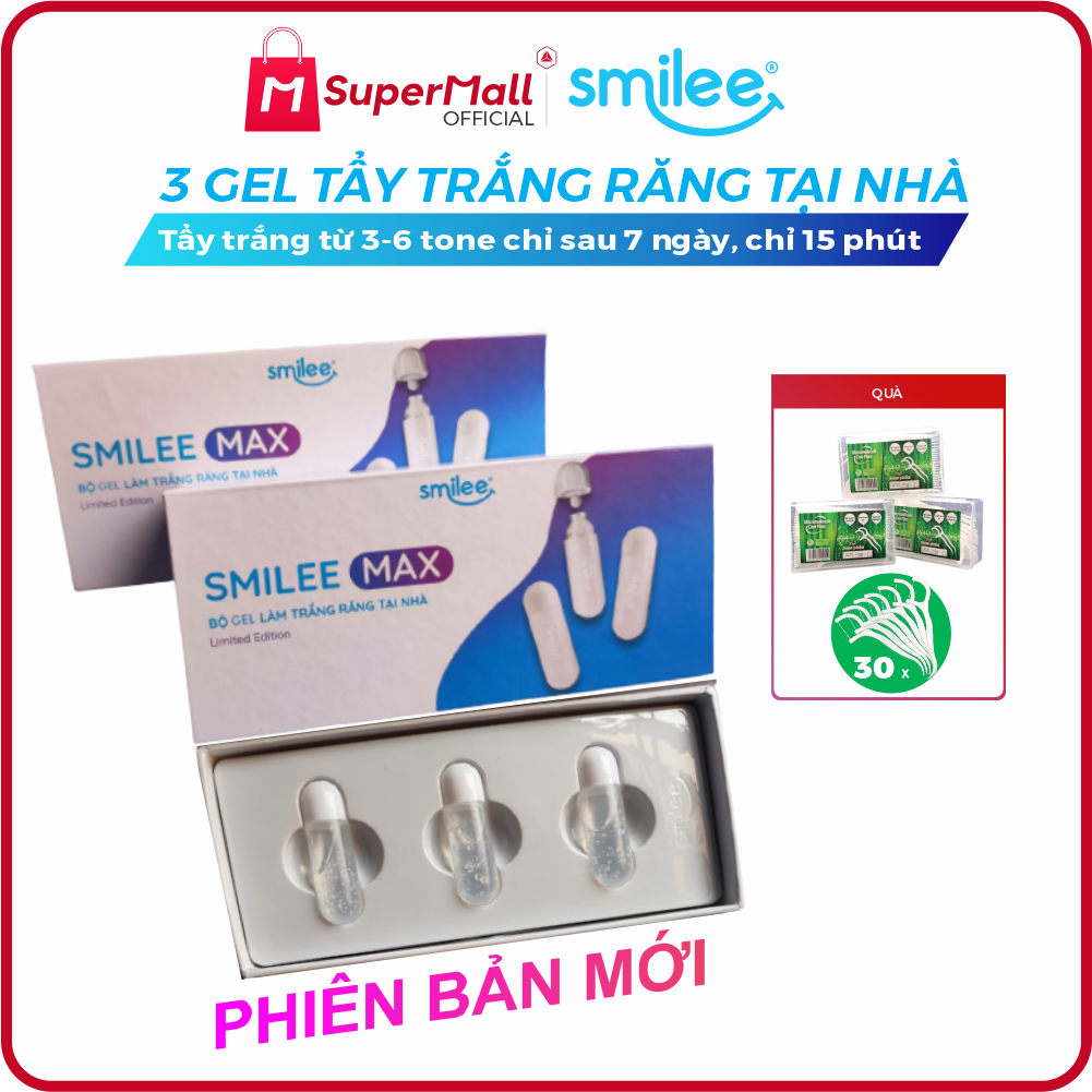 Combo 2 Gel làm trắng răng tại nhà Smilee - Tự làm trắng răng tại nhà an toàn chỉ 20 phút mỗi ngày - Răng trắng sau 7 ngày sử dụng | Sản phẩm nhập khẩu USA - Đạt chuẩn quốc tế ISO:22716 về nha khoa