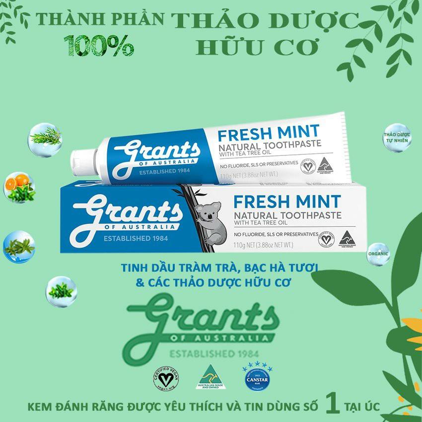 SET 2 Kem Đánh Răng Thảo Dược [NUỐT ĐƯỢC] Tràm Trà Bạc Hà Tự Nhiên Grants của ÚC, 110g, Hữu Cơ, Giảm Ê Buốt, Hơi Thở Thơm Mát, Sạch Mảng Bám, An Toàn