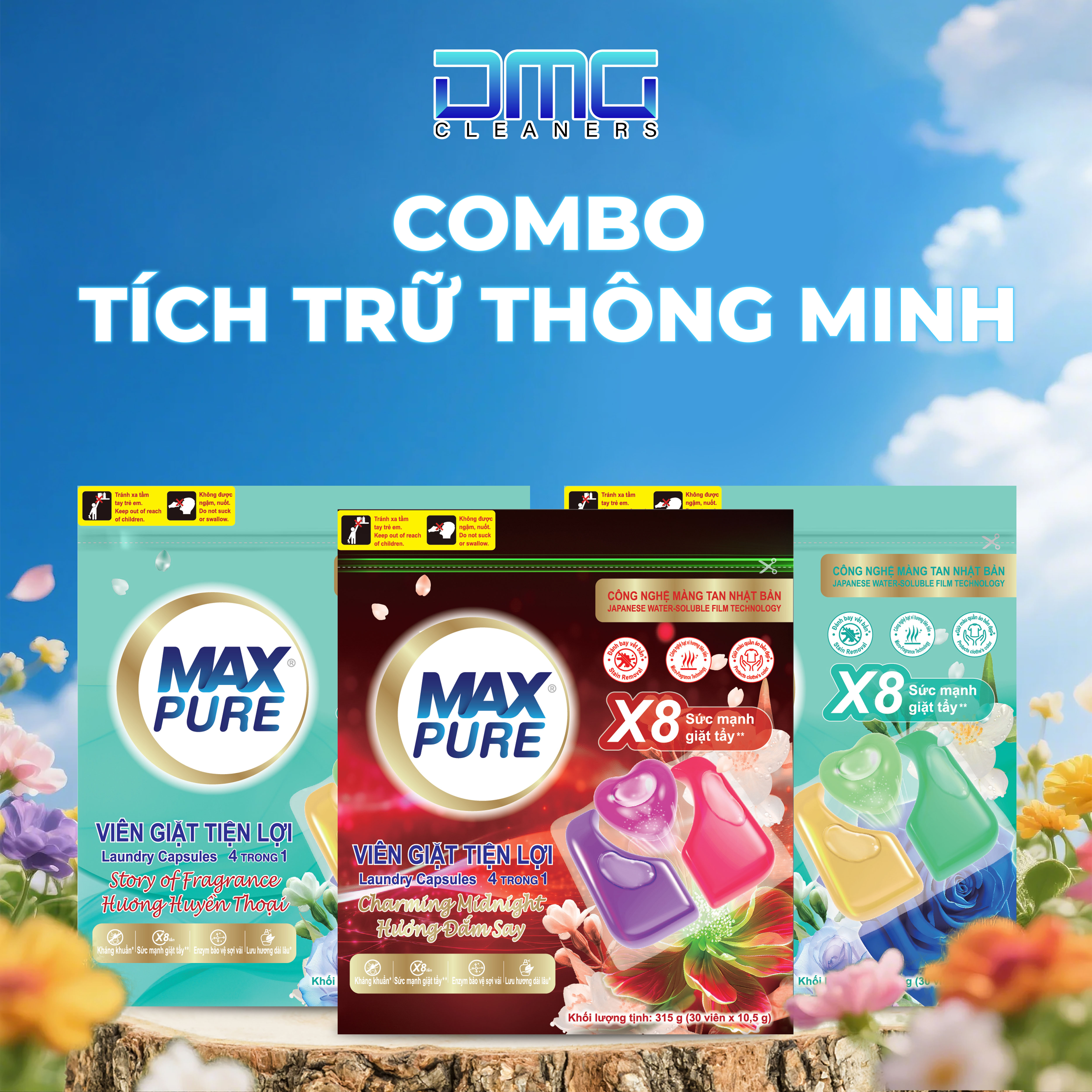 Combo Tích Trữ Thông Minh 3 Túi Viên Giặt Maxpure 4in1 Hương Huyền Thoại (Mỗi Túi 30 Viên) - Siêu Tiết Kiệm