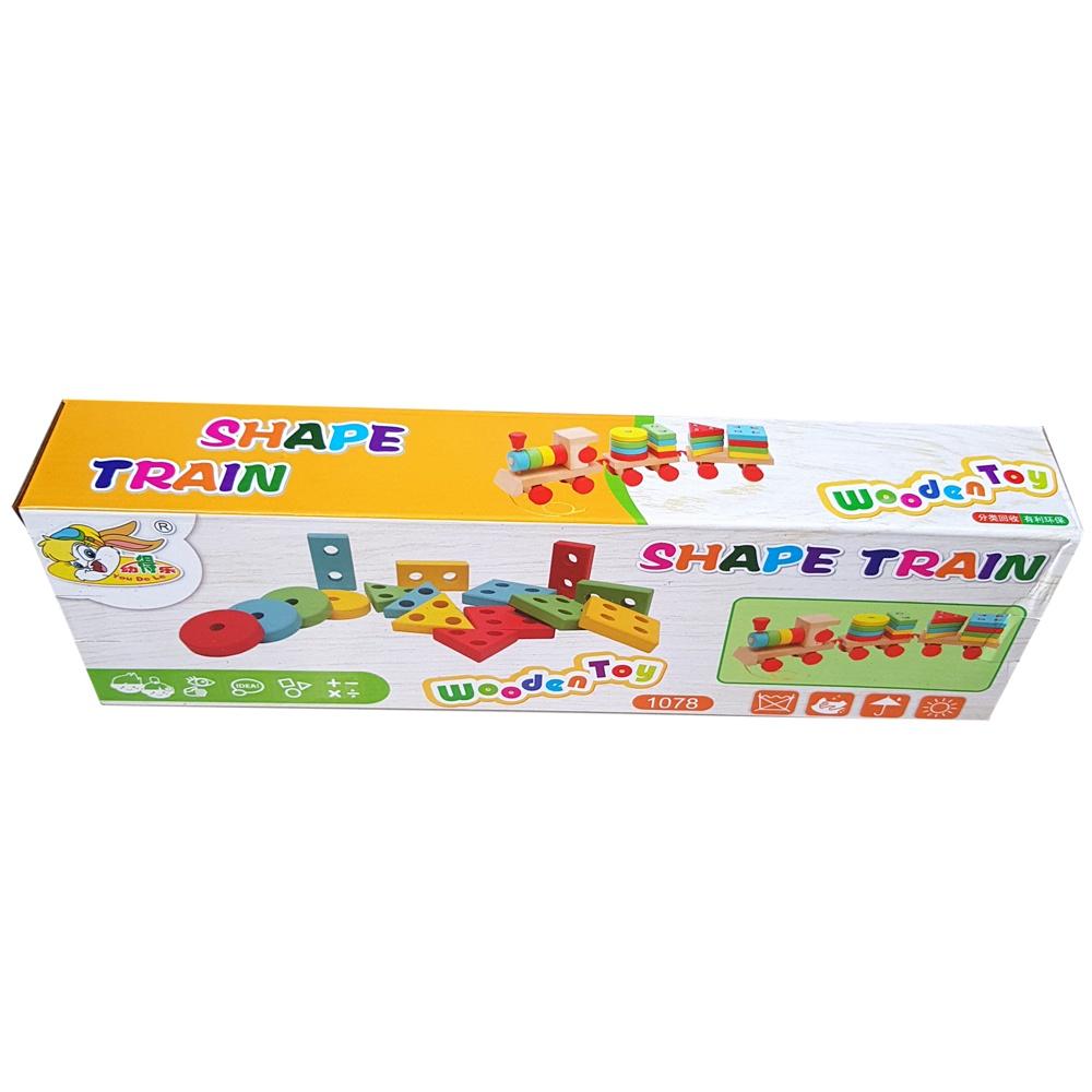 Đoàn tàu gỗ đồ chơi thả hình khối nhiều màu Shape Train- Đồ chơi cho bé 3 tuổi vận động và phát triển quan sát