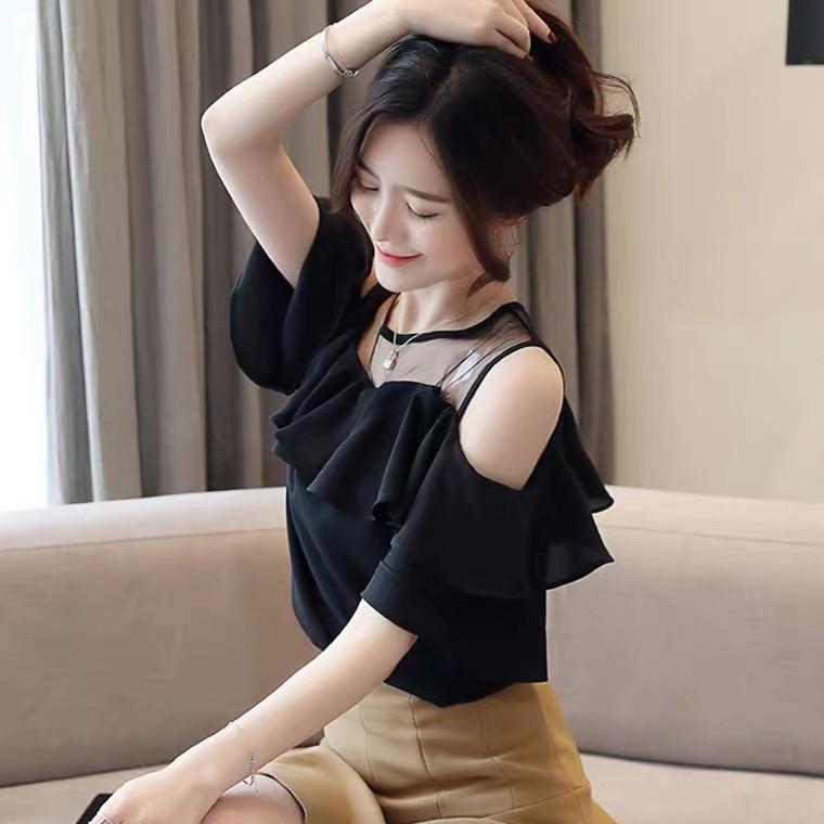 Áo phối lưới vai tay lỡ