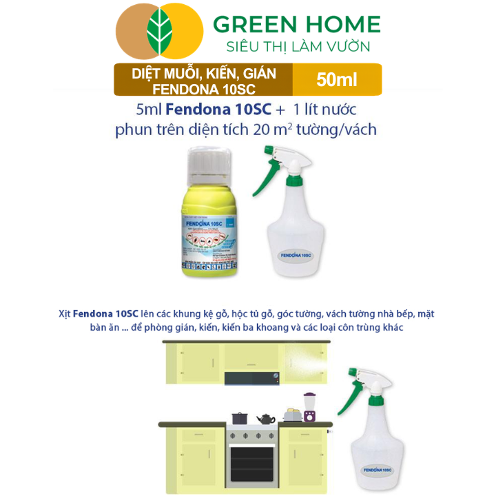 Thuốc Diệt Muỗi GreenHome, Fendona 10SC, Chai 50ml, Hiệu Quả, Không Mùi, Trừ Ruồi, Muỗi, Kiến, Gián