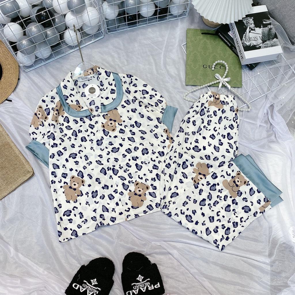 Đồ Bộ Ngủ Nguyên Set Pijama Quần Dài Tay Ngắn Lụa Mango Thiết Kế Cao Cấp Không Xù Mẫu Hot 2021