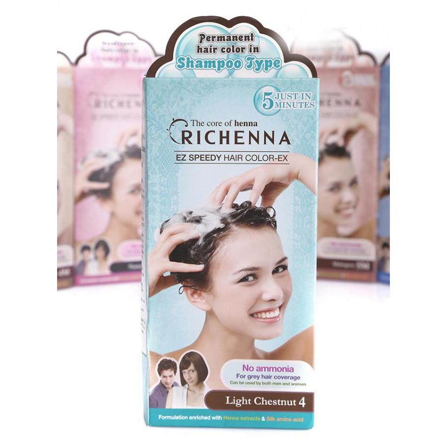 Thuốc nhuộm tóc phủ bạc thảo dược dạng dầu gội Richenna EZ Speedy Hair Color-EX Hàn Quốc màu nâu hạt dẻ sáng