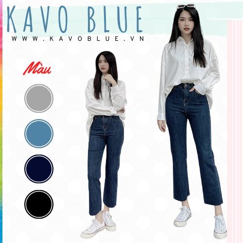 Quần Bò Nữ Ống Đứng Cắt Gấu Xanh Đậm KAOV BLUE Lưng Cao