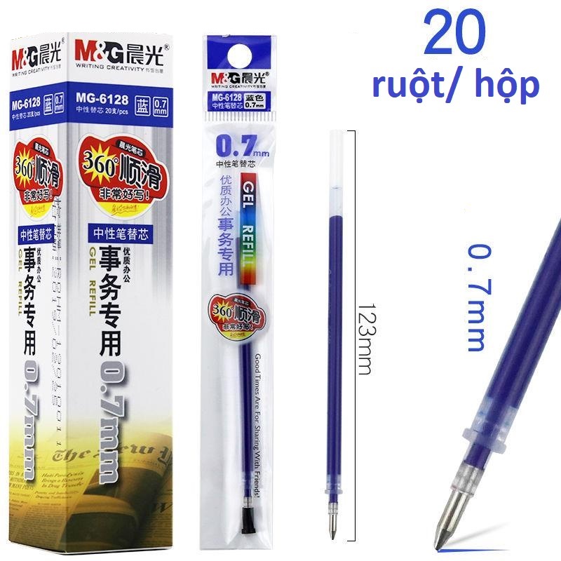 Hộp 20 ruột bút nước 0.7mm M&amp;G - 6128 màu xanh