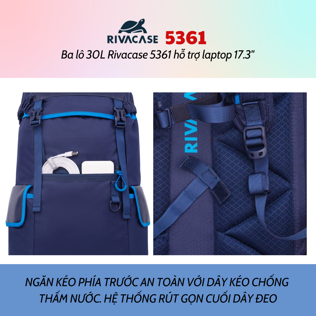 Balô 30L Rivacase 5361 Để Vừa laptop 17.3&quot; - Bảo Hành 24 Tháng - Hàng Chính Hãng