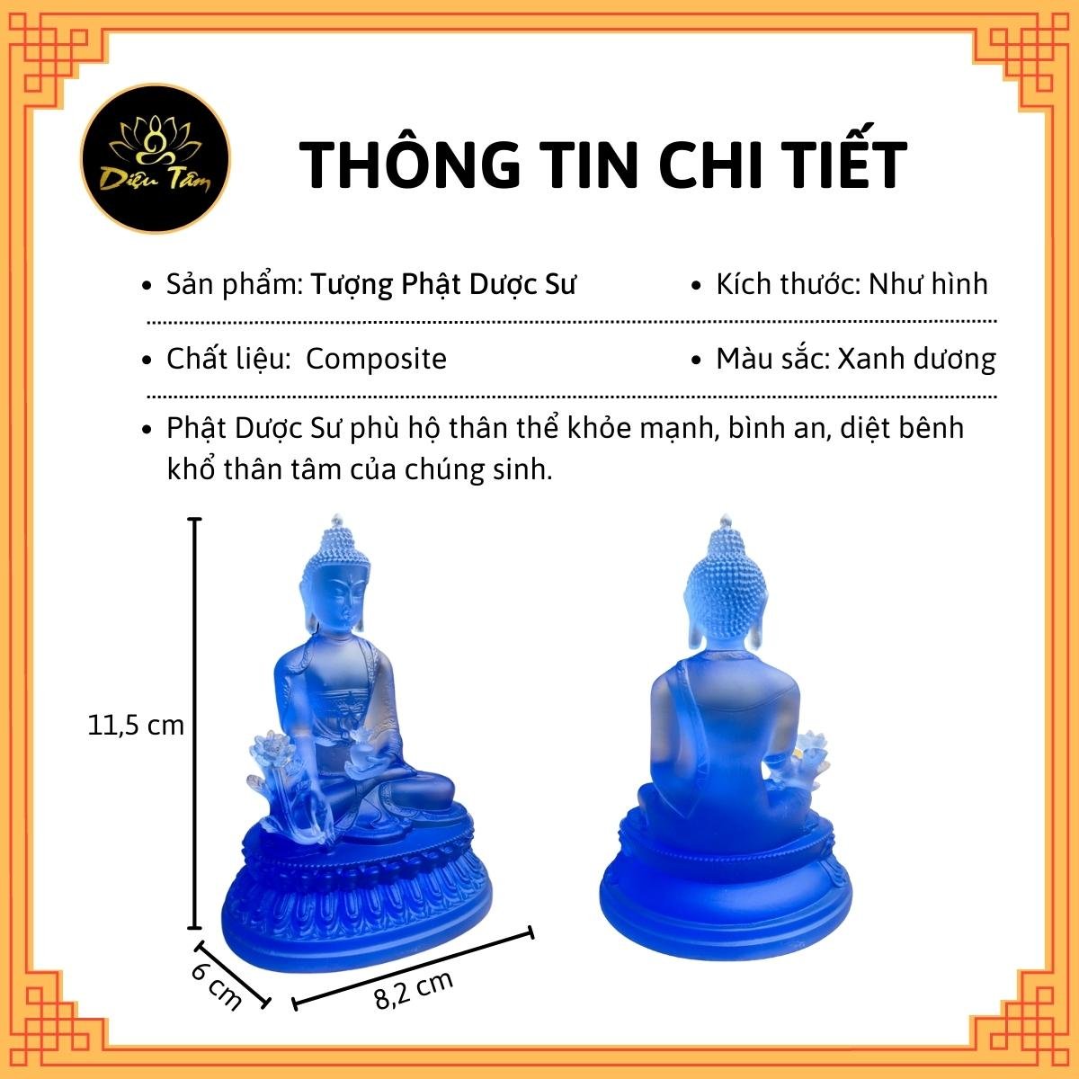 Tượng phật dược sư lưu ly xanh dương đồ thờ cúng, tượng phật để ô tô Diệu Tâm mẫu 2