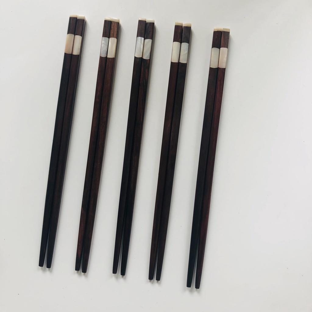 Đũa Gỗ Trắc Cán Khảm Trai Trắng 24cm, Đũa Gỗ Tự Nhiên An Toàn Cho Sức Khỏe Phong Cách Nhật Bản