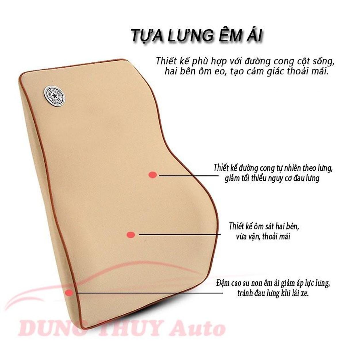 Gối tựa đầu tựa lưng ô tô cao su non đàn hồi - Tựa ghế oto vải cotton chống đau mỏi lưng , chất liệu cao su non cao cấp - Đen chỉ đỏ, Đen chỉ đỏ