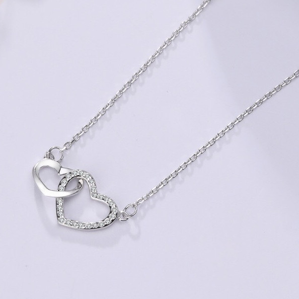 Dây chuyền bạc nữ mặt trái tim đôi DCN05