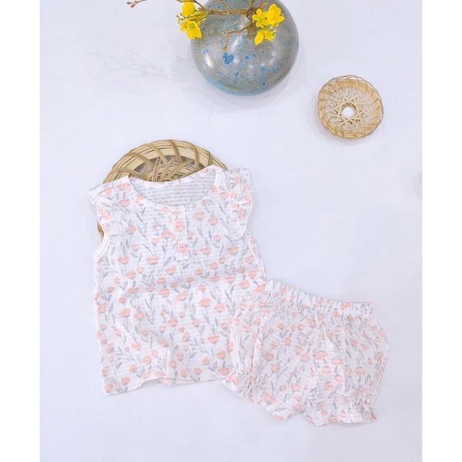 Bộ mặc nhà bé gái chất liệu cotton, tay cánh tiên, quần bom chun xinh xắn