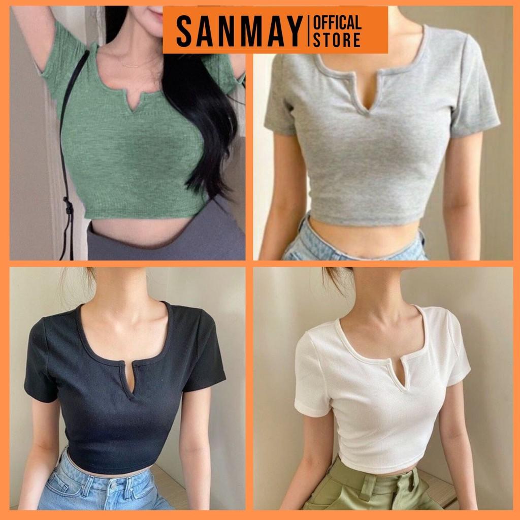Áo Croptop Cổ Vuông SANMAY Croptop Kiểu Tay Ngắn Ôm Body Sexy Ulzzang Hàn Quốc AO040