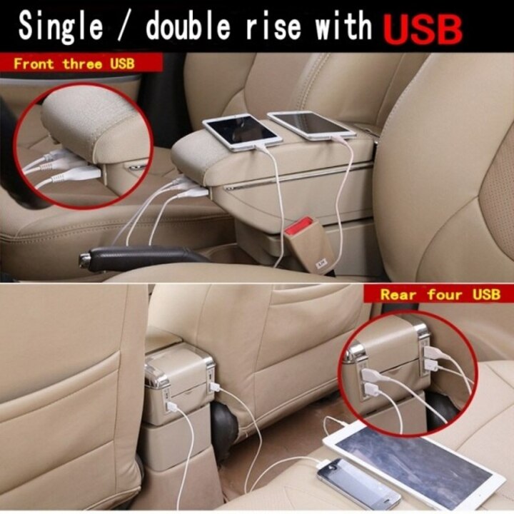Hộp tỳ tay xe hơi cao cấp Hyundai Elantra tích hợp 7 cổng USB, chất liệu nhựa ABS và da PU cao cấp