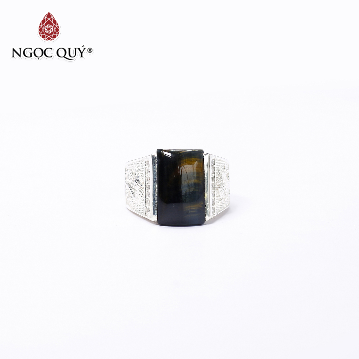 Nhẫn bạc nam mắt đá thạch anh mắt hổ ni21 mệnh thổ, kim - Ngọc Quý Gemstones