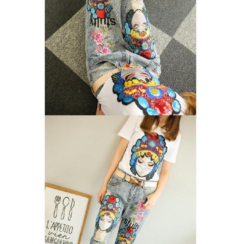 Quần Jeans Nữ Lưng Cao Thêu Hoa Thời Trang - Phiên bản Facebook tùy chỉnh c - 28 [105~110 Jin] [70cm]