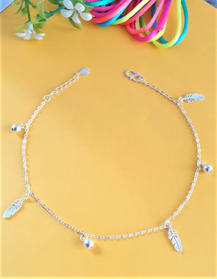 LẮC CHÂN BẠC NgọcHY - Lắc chân Bạc Nữ phối Bi tròn & Lông Vũ