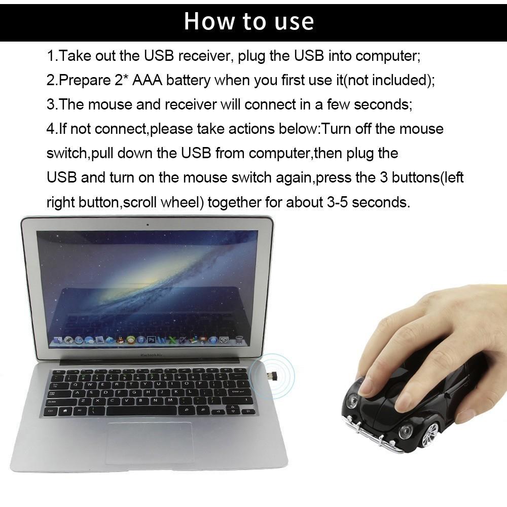 Chyi Không Dây Mini Hình Chuột Máy Tính Quang USB Tự Động Tính Mause 3D VW Cánh Cứng Xe Maus 2.4 GHz 1600 DPI LED Chuột Cho Laptop