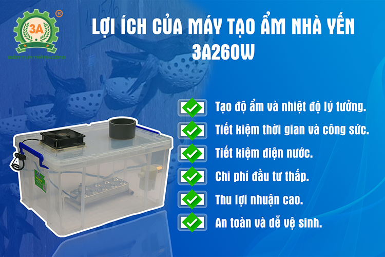 Máy Tạo Ẩm Nhà Yến 3A260W (Vỉ 10 Mắt) - Phun Sương Tạo Ẩm Siêu Âm - Hàng Chính Hãng